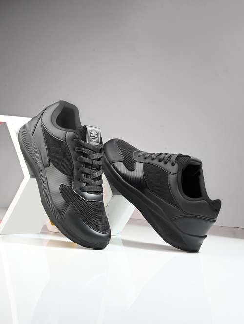 black synthetic & mesh laceup sports shoes - 22020369 -  Standard Image - 0