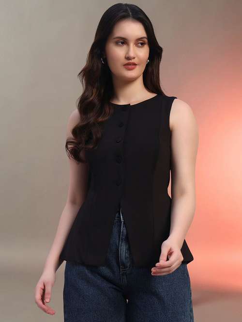 women black solid sleeveless top - 22020384 - Standard Image - 0