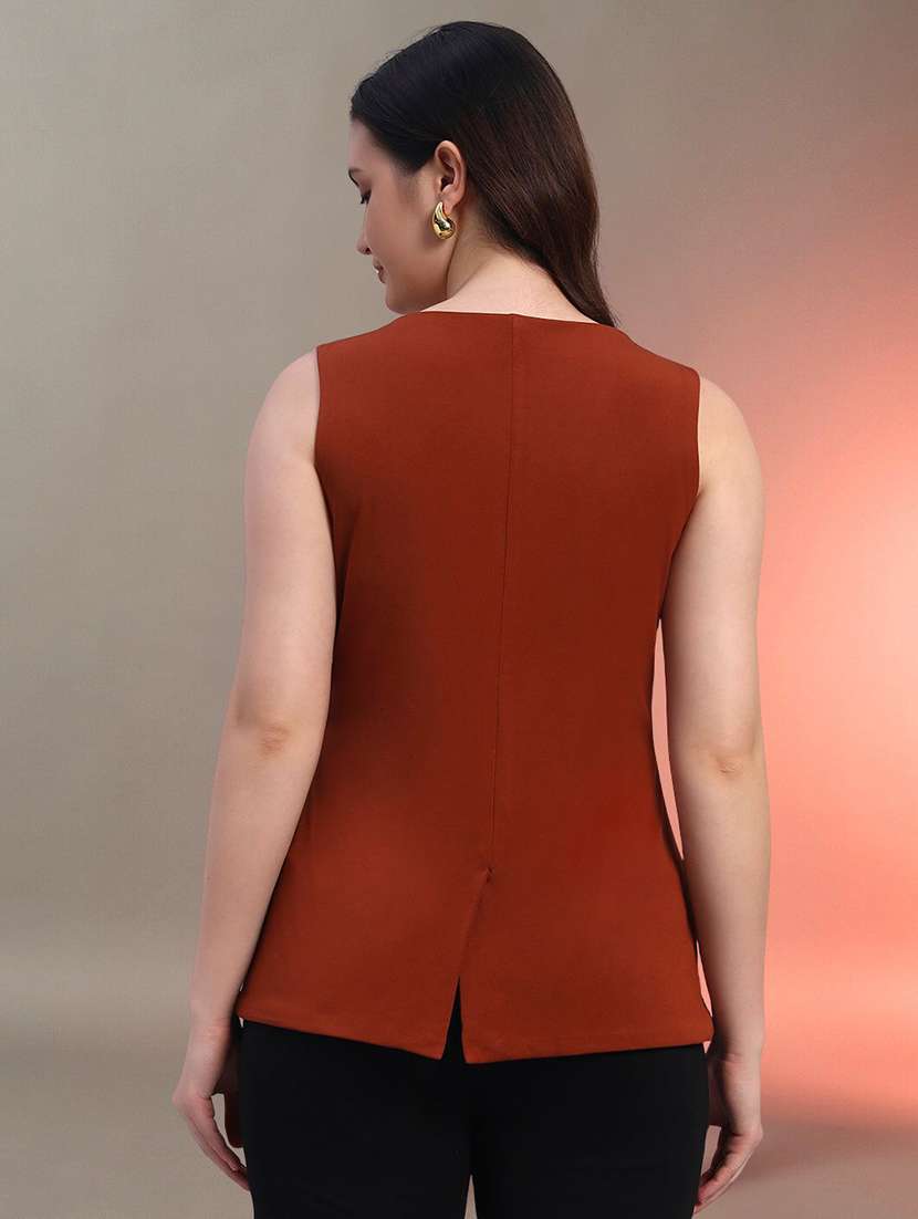 women rust solid sleeveless top - 22020385 - Standard Image - 3