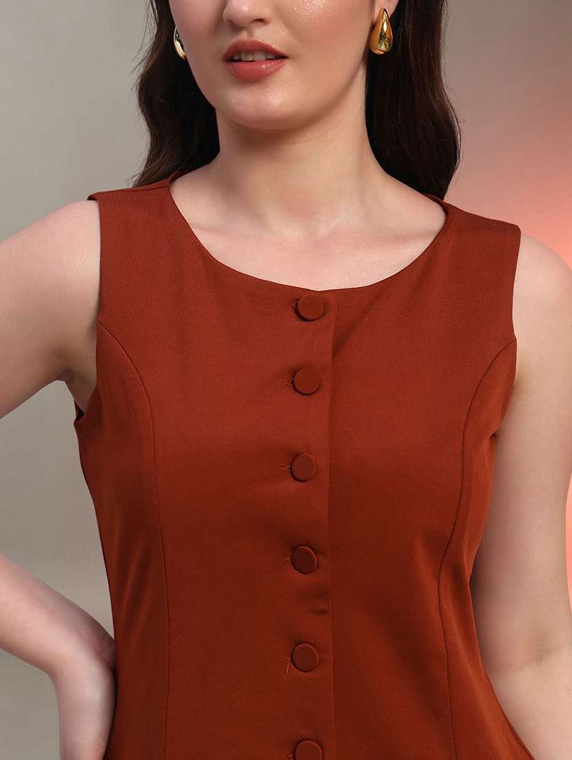 women rust solid sleeveless top - 22020385 - Standard Image - 5