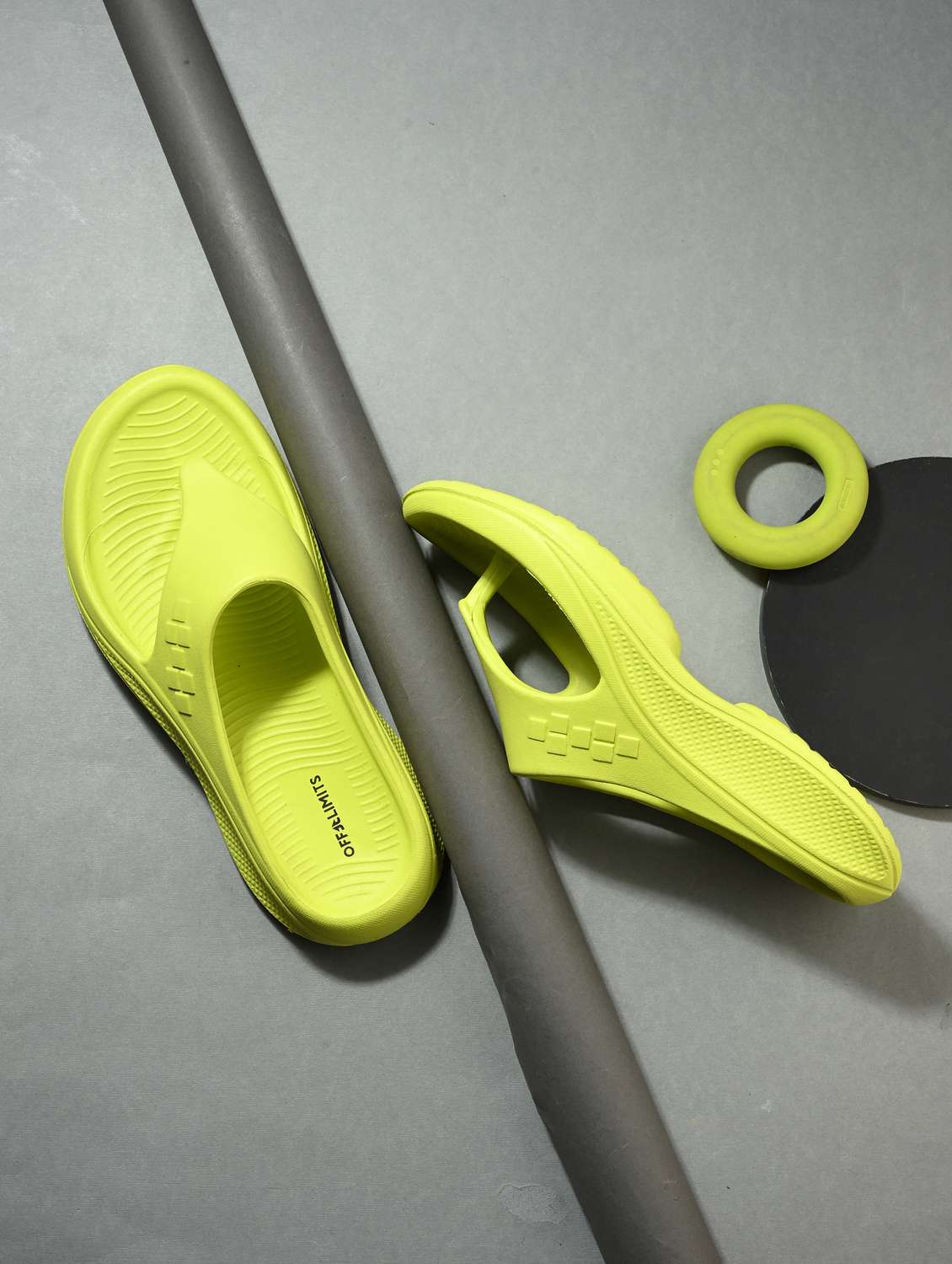 men lime solid slider flip flop