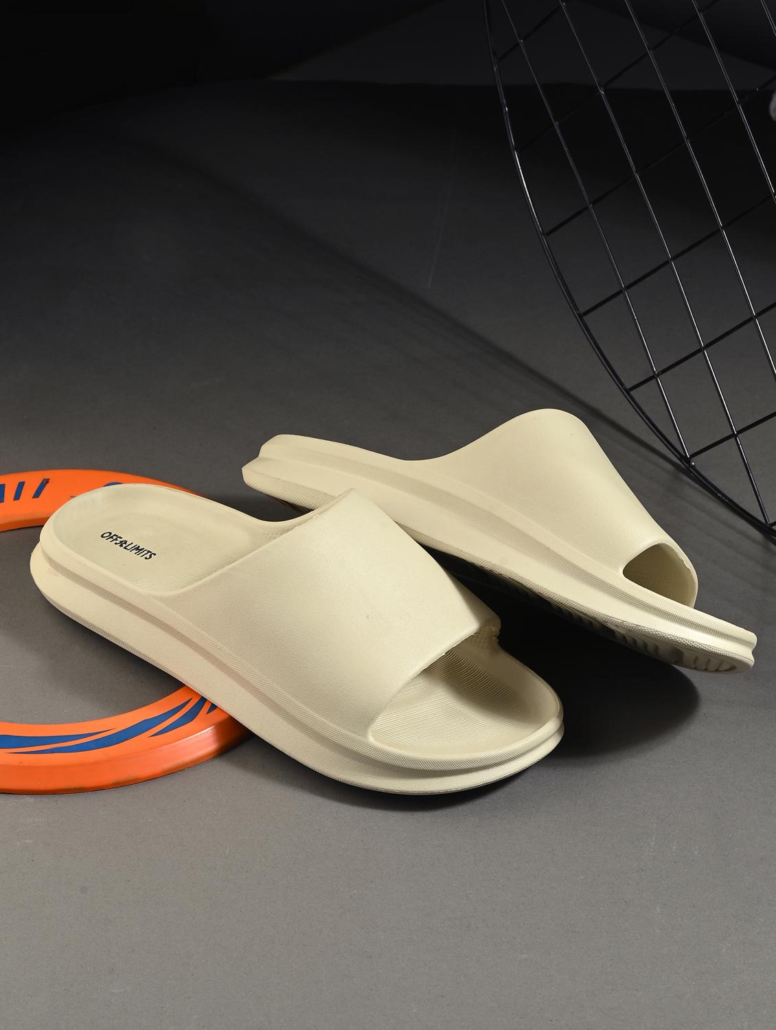men solid open toe slider