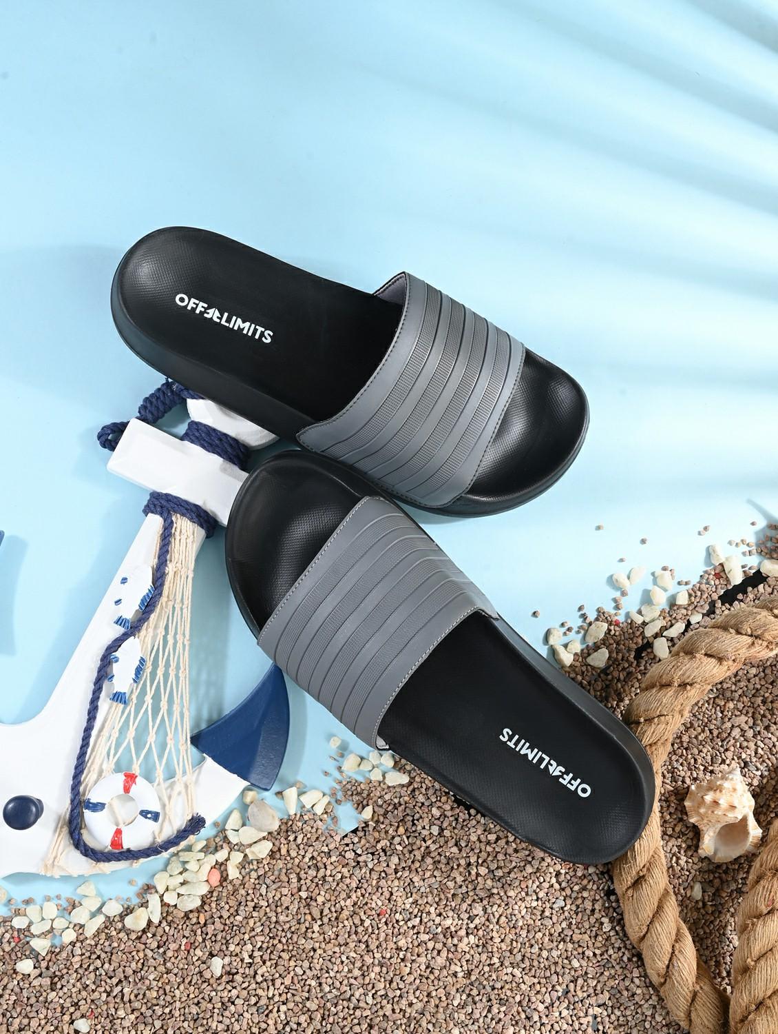 men textured open toe slider