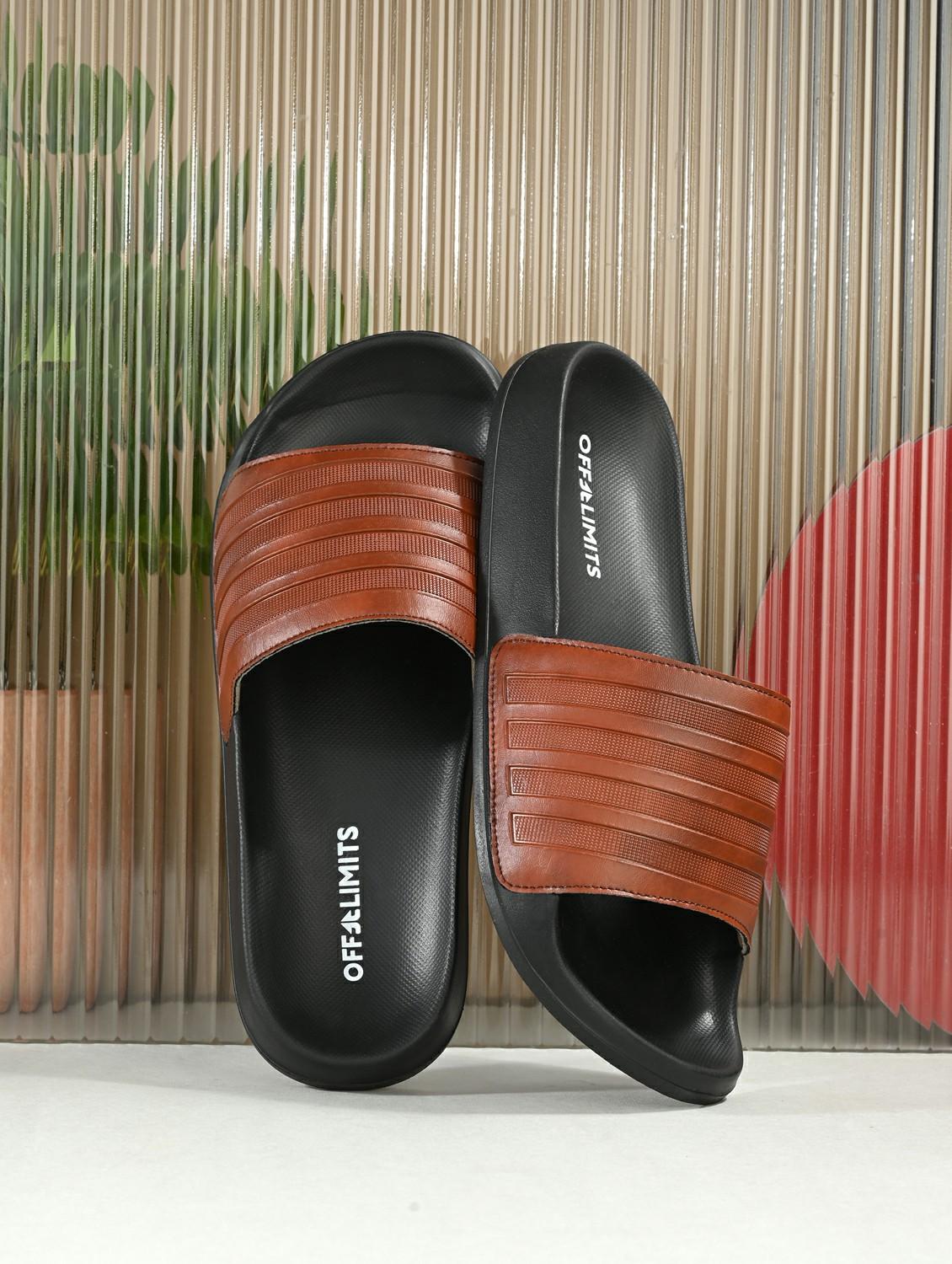 men textured open toe slider