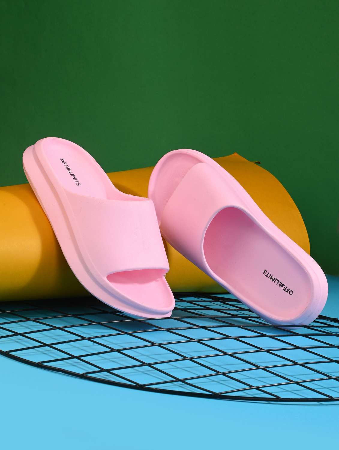 women pink solid slip on slides 