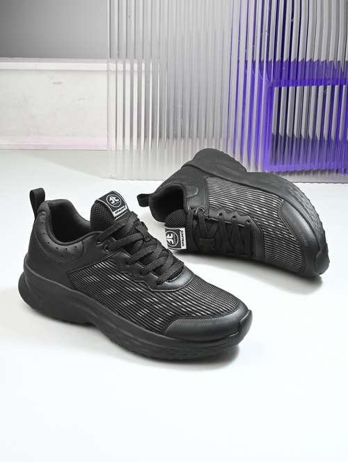 men solid lace up black sport shoe - 22020680 -  Standard Image - 0