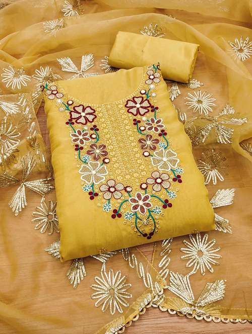 women solid with work embroidered unstitched suit set - 22020740 -  Standard Image - 0