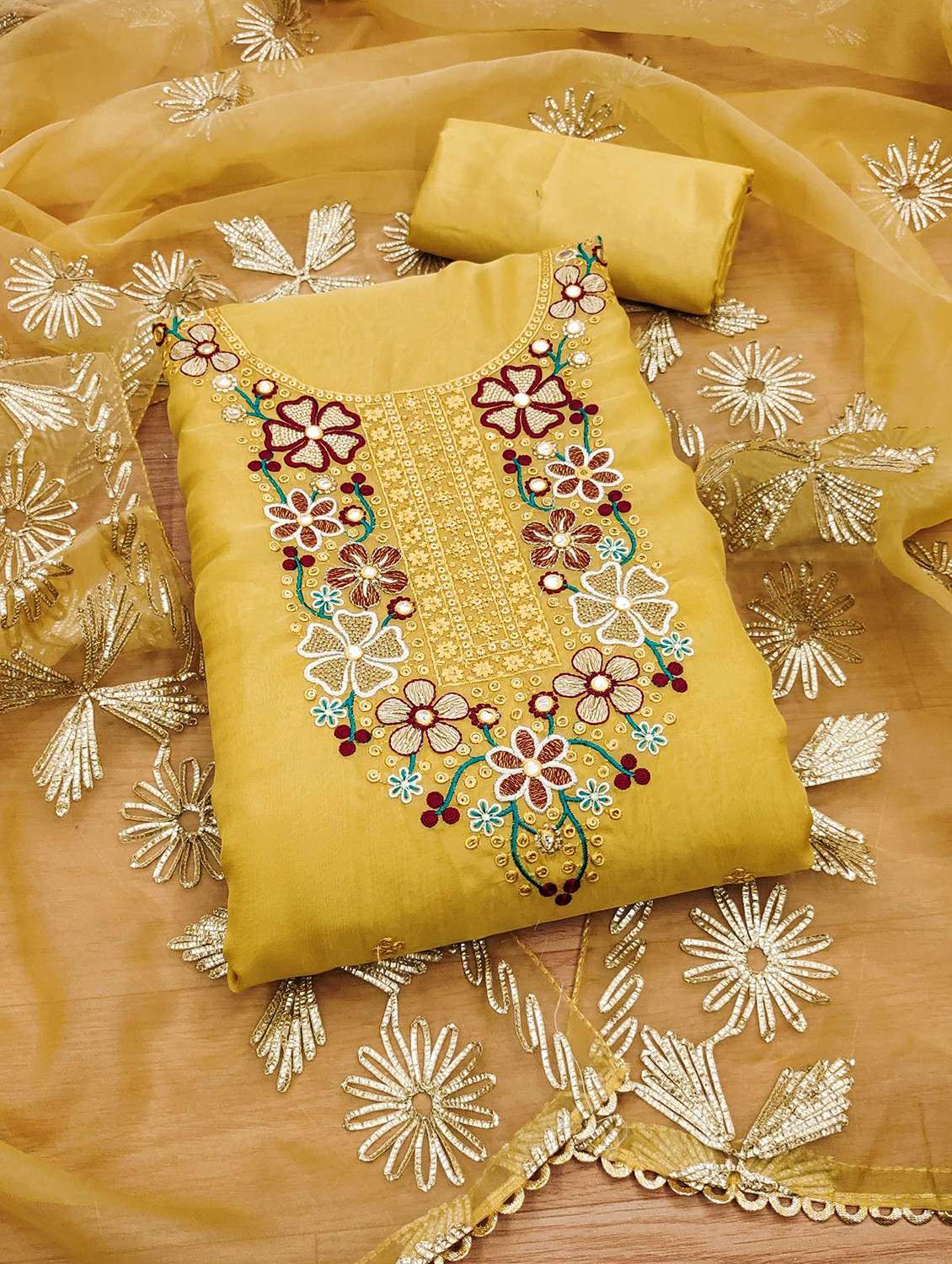 women solid with work embroidered unstitched suit set - 22020740 -  Zoom Image - 0