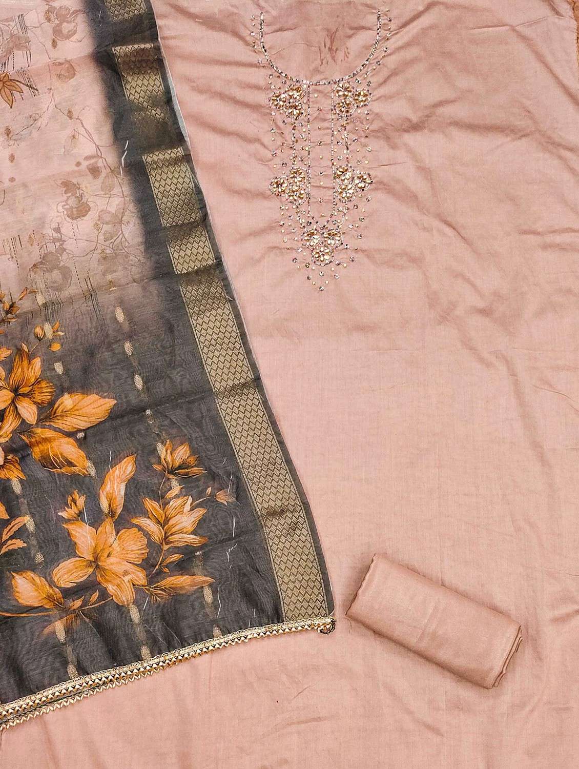 women solid with work embroidered unstitched suit set - 22020748 - Standard Image - 3