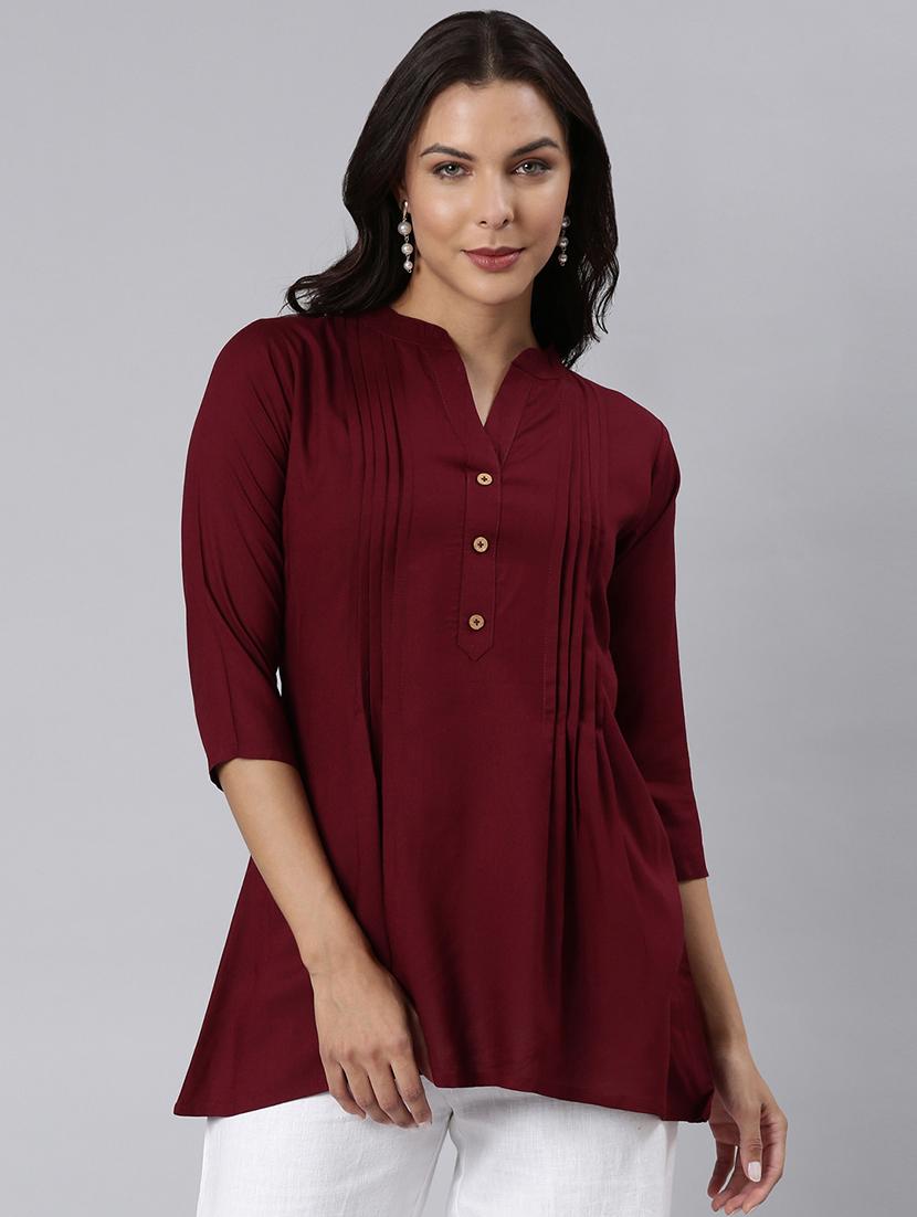 women solid three quarter sleeve a-line tunic - 22020899 - Zoom Image - 0