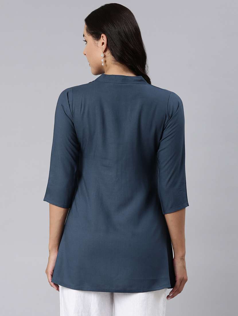 women solid three quarter sleeve a-line tunic - 22020900 - Standard Image - 3