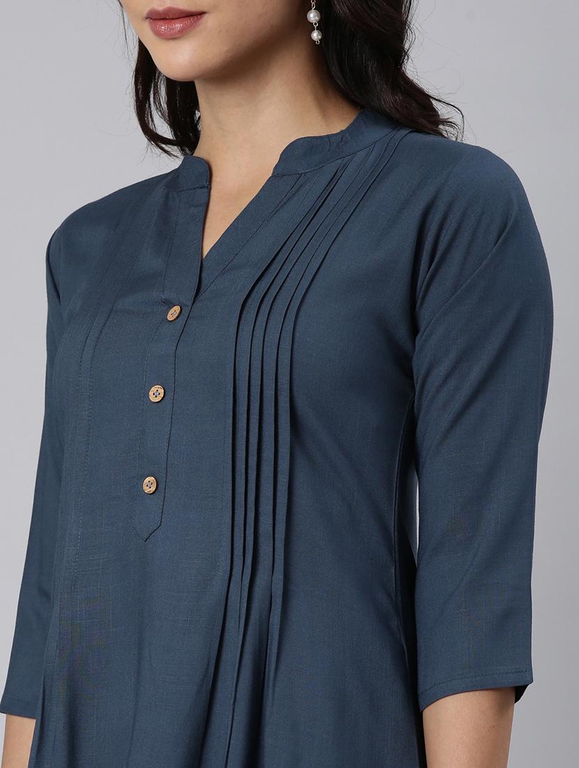 women solid three quarter sleeve a-line tunic - 22020900 - Standard Image - 5