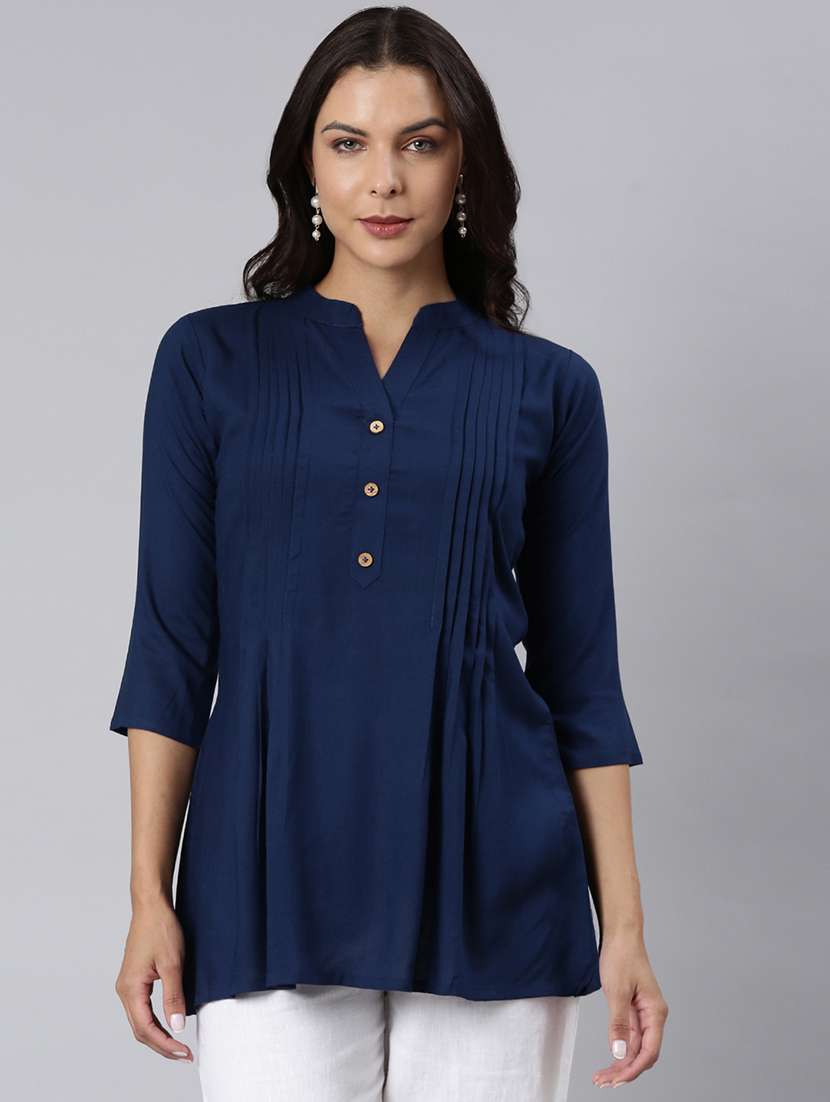 women solid three quarter sleeve a-line tunic
