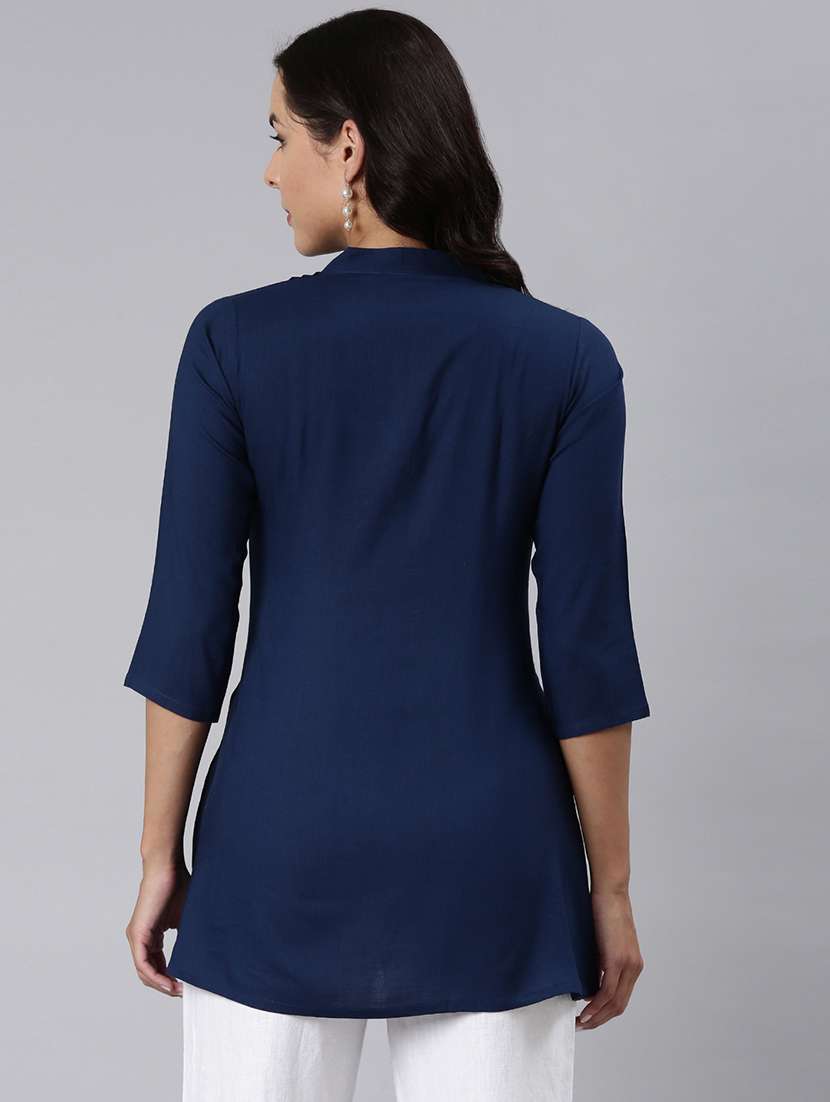 women solid three quarter sleeve a-line tunic - 22020902 - Standard Image - 3