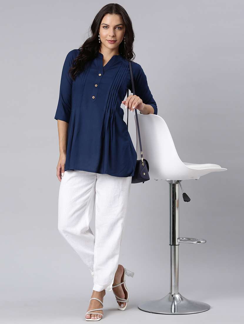 women solid three quarter sleeve a-line tunic - 22020902 - Standard Image - 5