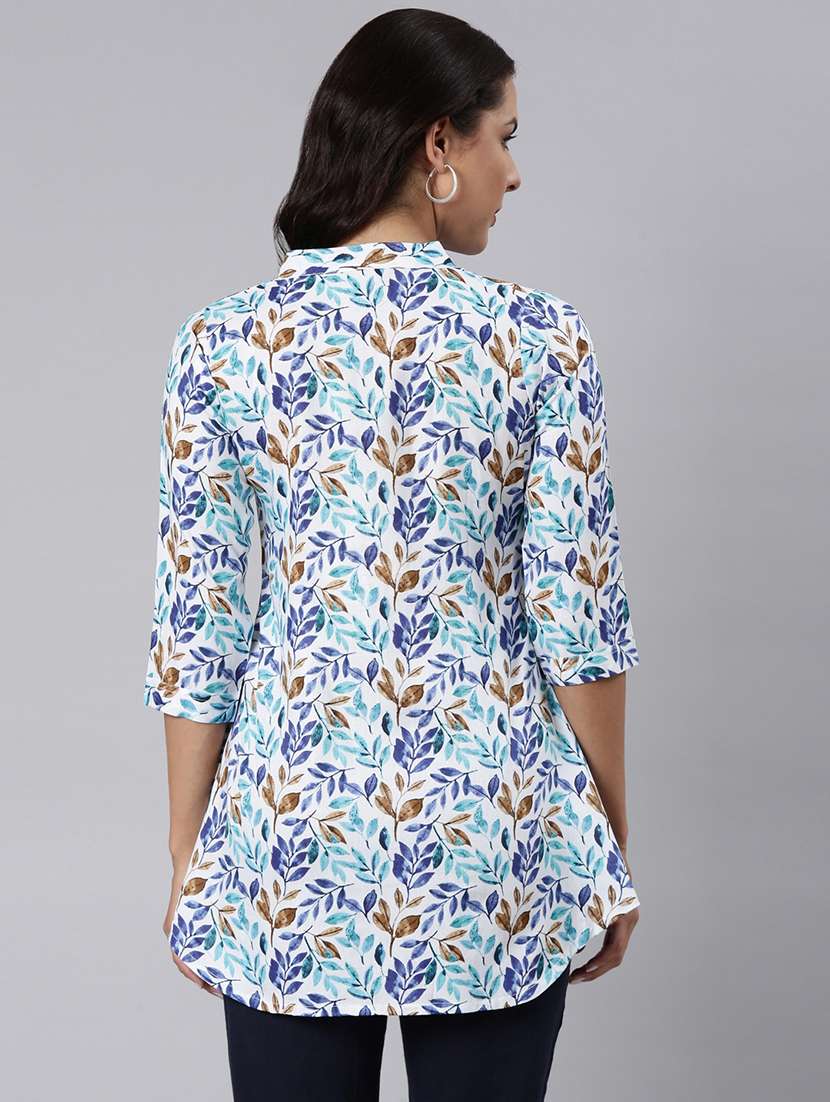 women printed mandarin collar a-line tunic - 22020903 -  Standard Image - 3