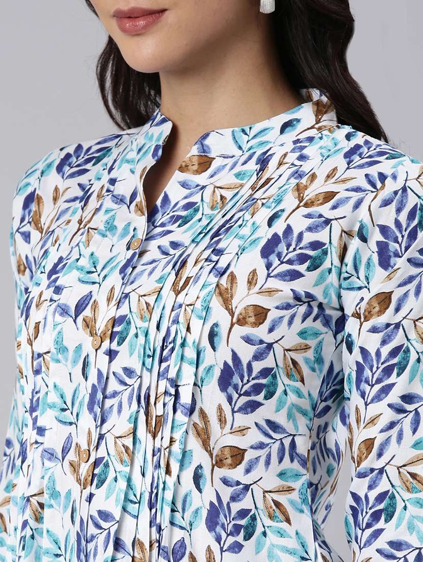 women printed mandarin collar a-line tunic - 22020903 -  Standard Image - 5