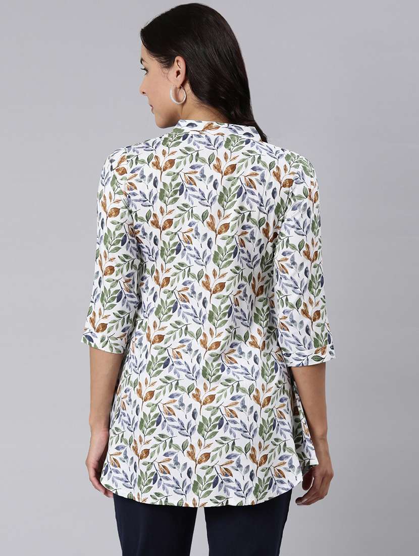 women printed mandarin collar a-line tunic - 22020904 -  Standard Image - 3