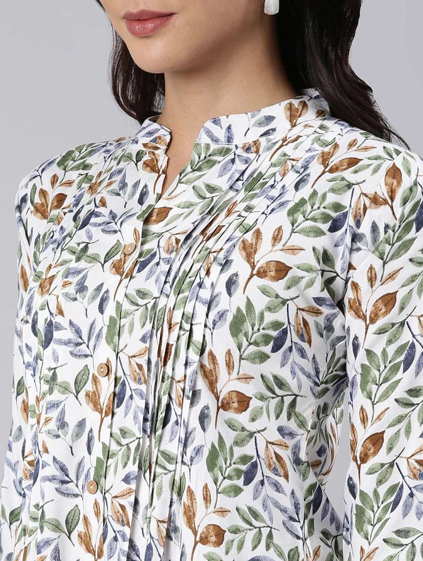 women printed mandarin collar a-line tunic - 22020904 -  Standard Image - 5