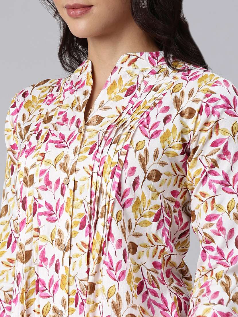 women printed mandarin collar a-line tunic - 22020905 -  Standard Image - 5