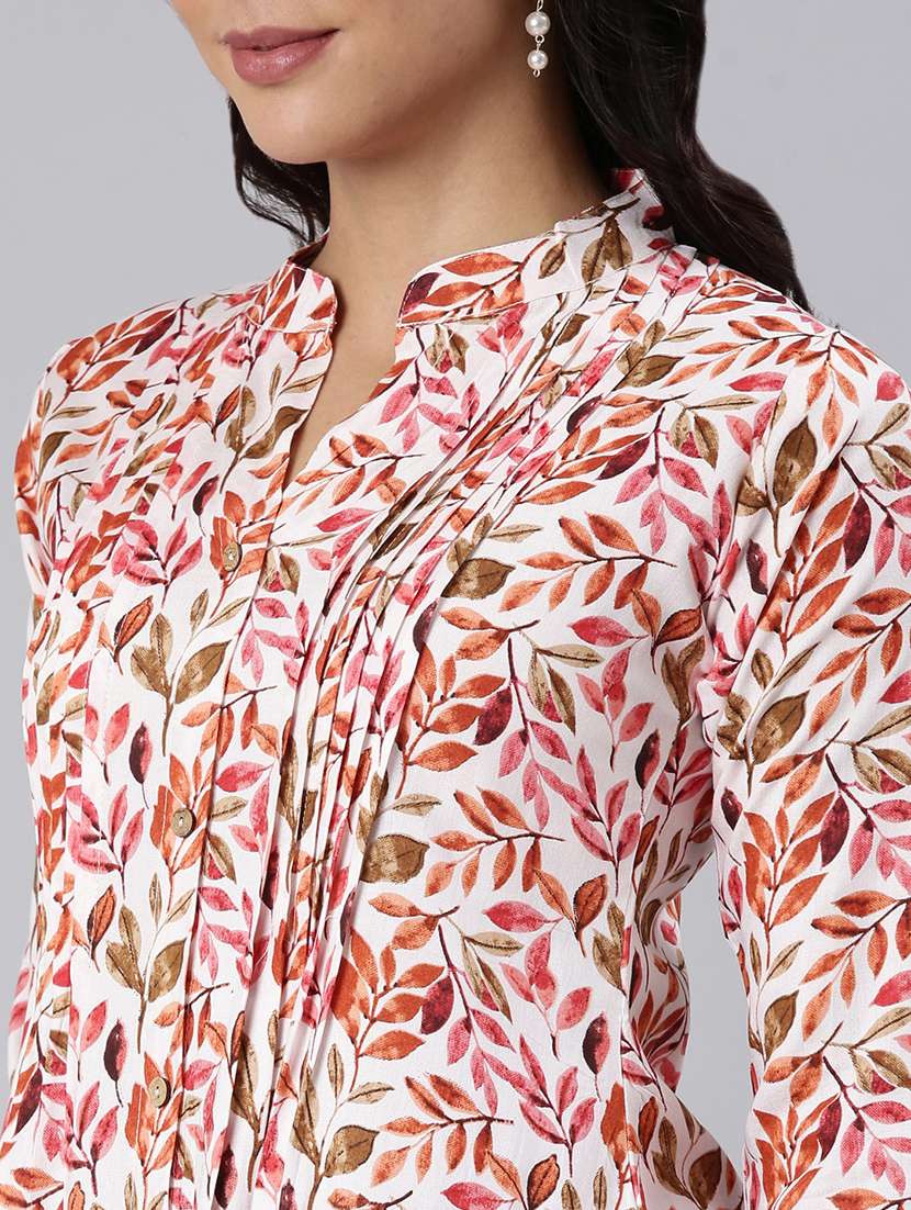 women printed mandarin collar a-line tunic - 22020906 -  Standard Image - 5