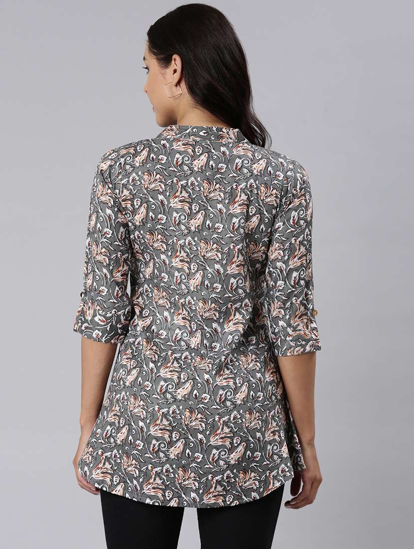 women printed mandarin collar half button down a-line tunic - 22020907 -  Standard Image - 3