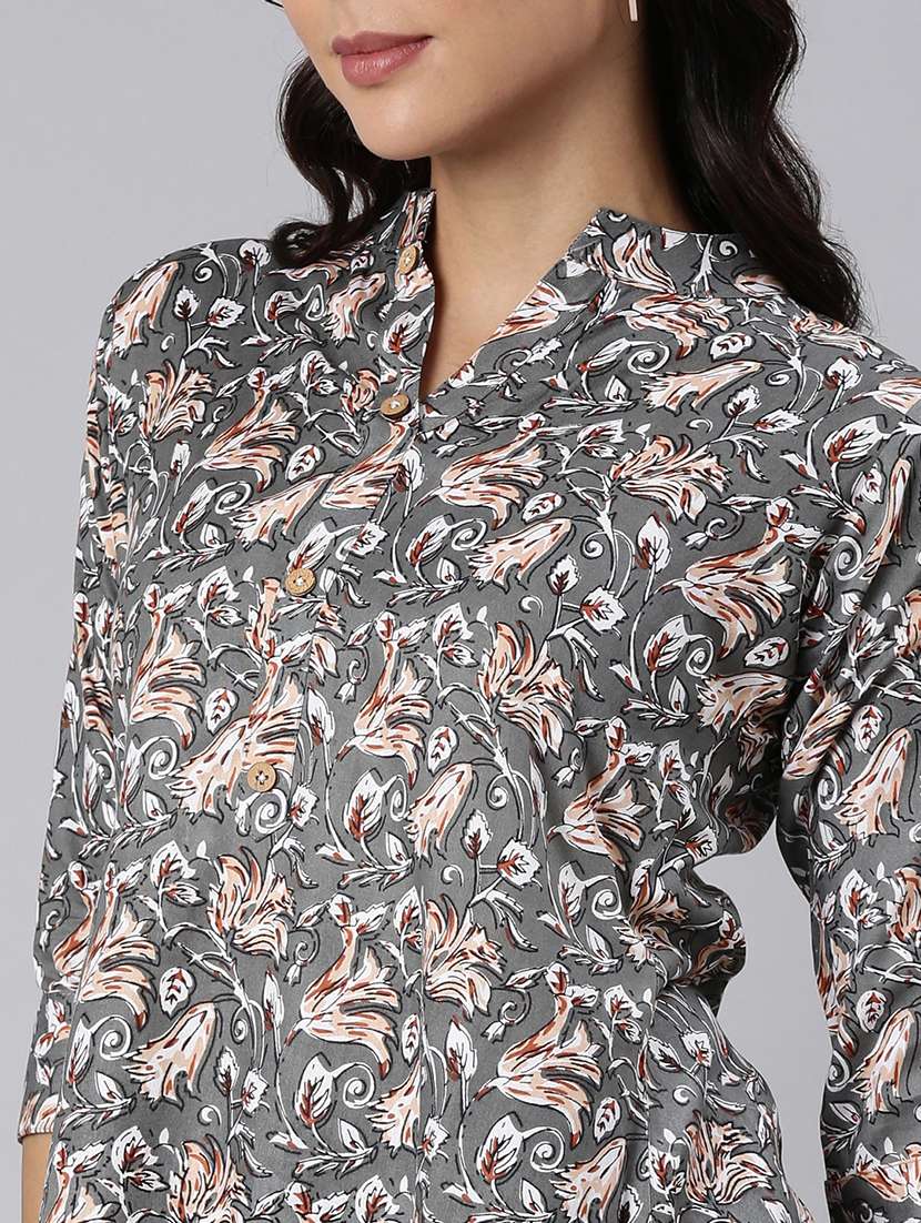 women printed mandarin collar half button down a-line tunic - 22020907 -  Standard Image - 5