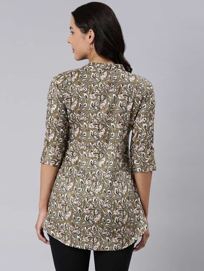 women printed mandarin collar half button down a-line tunic - 22020908 -  Standard Image - 3