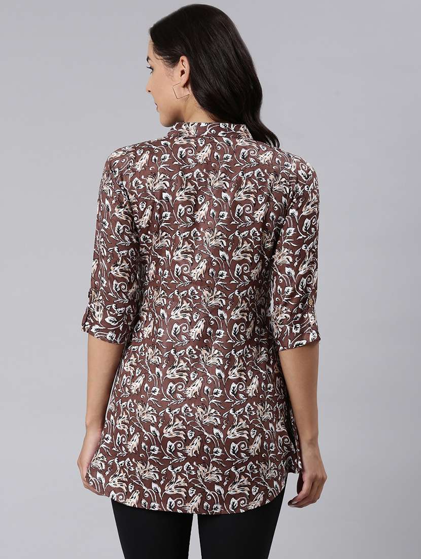 women printed mandarin collar half button down a-line tunic - 22020909 -  Standard Image - 3