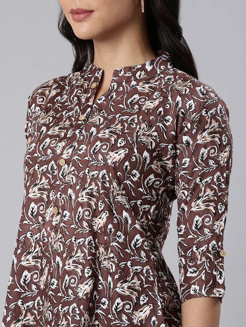 women printed mandarin collar half button down a-line tunic - 22020909 -  Standard Image - 5