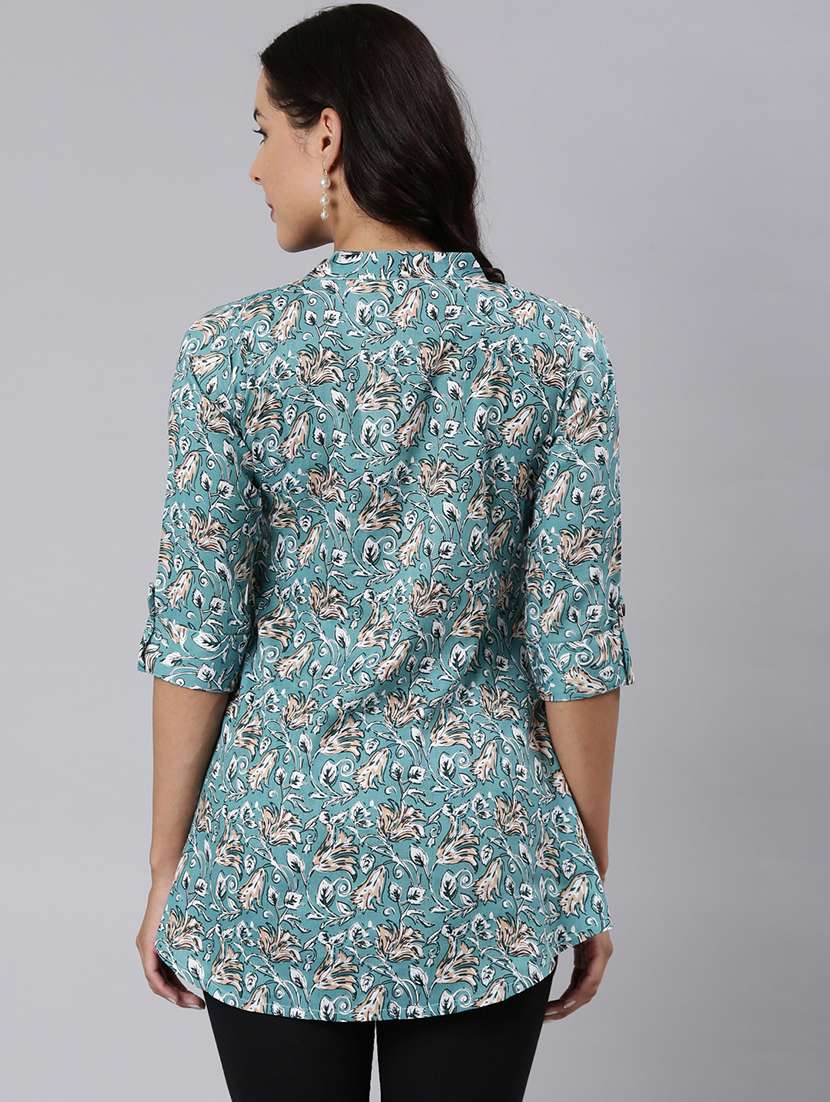 women printed mandarin collar half button down a-line tunic - 22020910 -  Standard Image - 3