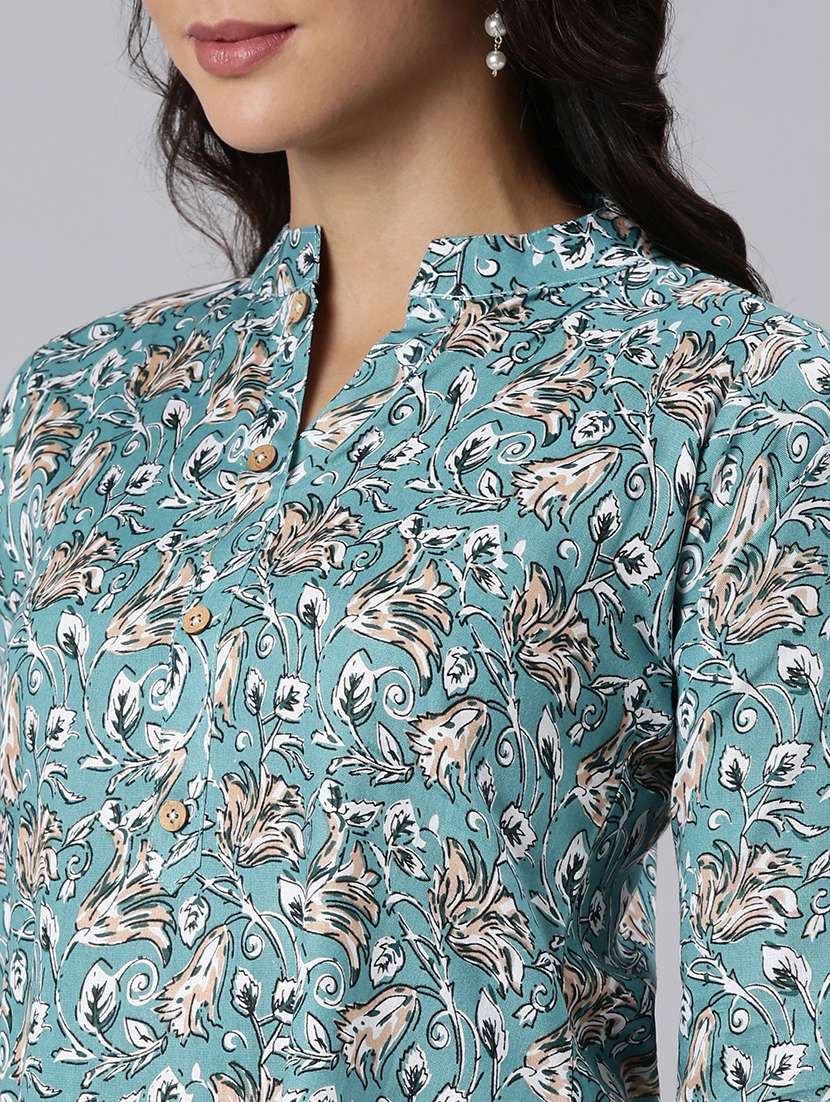 women printed mandarin collar half button down a-line tunic - 22020910 -  Standard Image - 5
