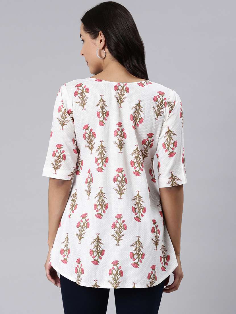 women printed notch neck collar a-line tunic - 22020911 - Standard Image - 3