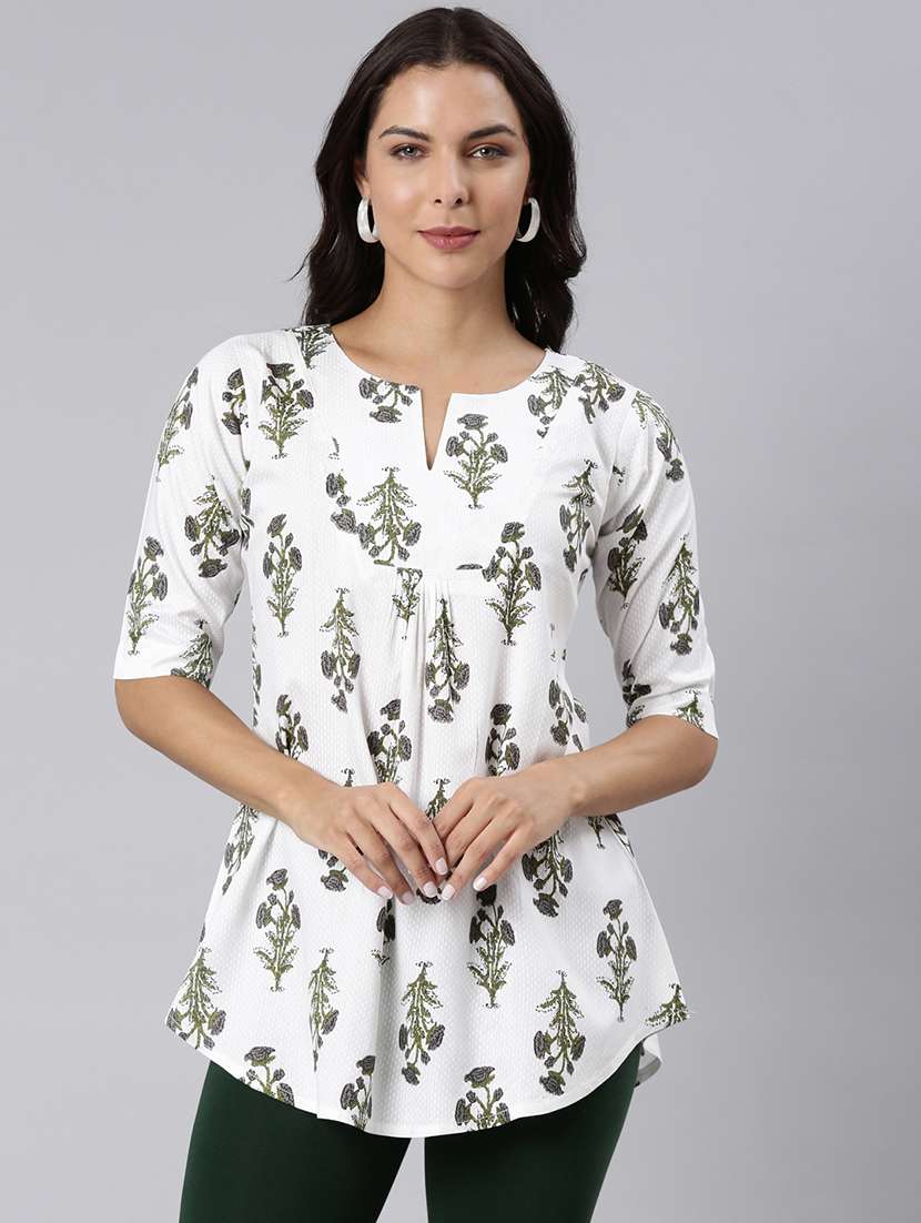 women printed notch neck collar a-line tunic