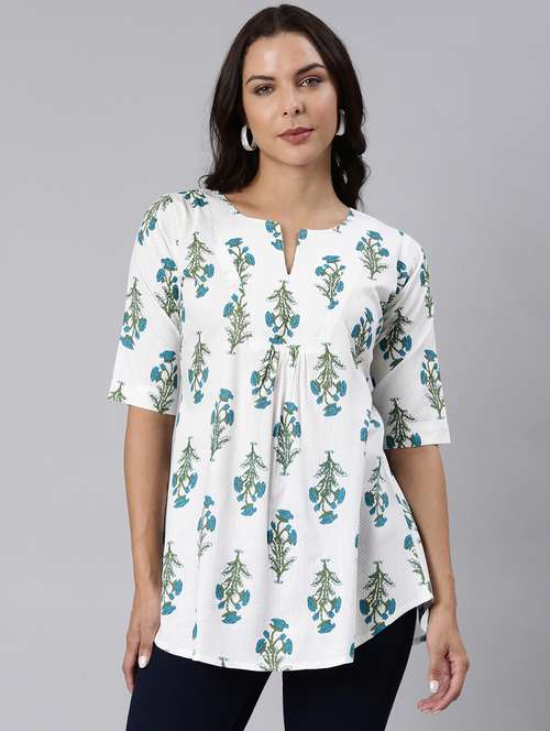 women printed notch neck collar a-line tunic - 22020913 -  Standard Image - 0