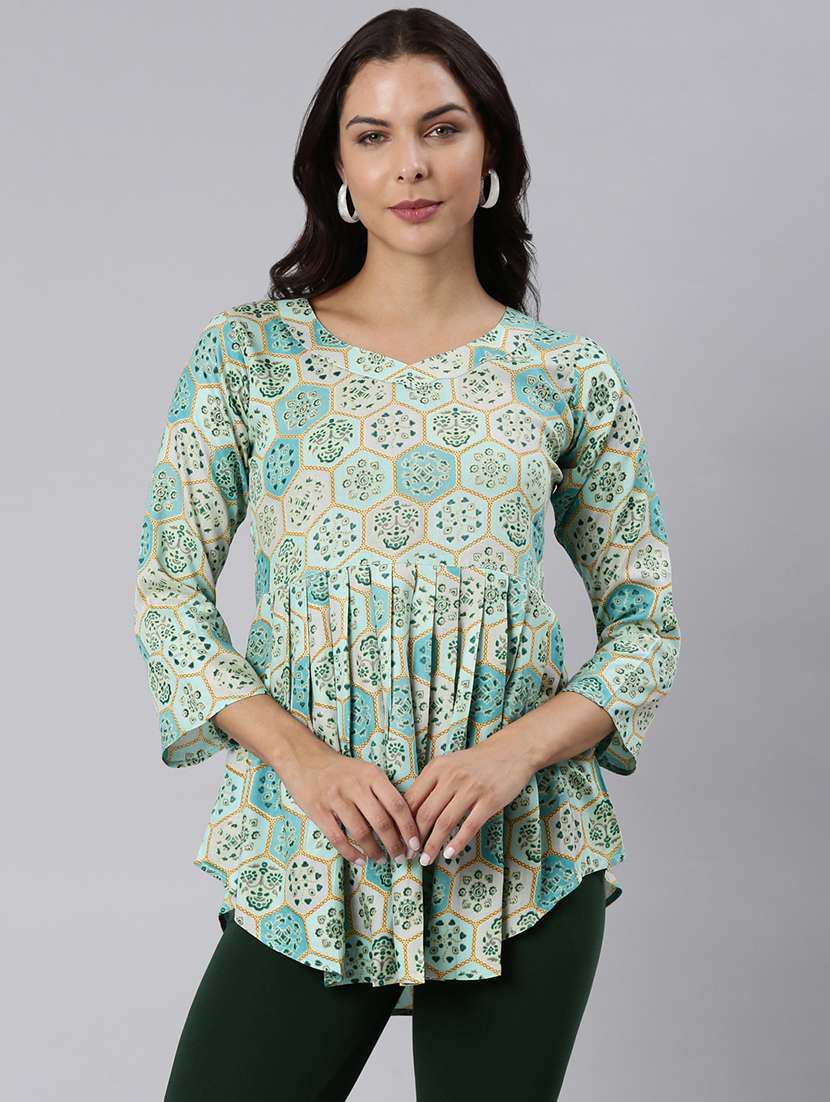 women printed three quarter sleeve asymmetric tunic - 22020915 -  Zoom Image - 0