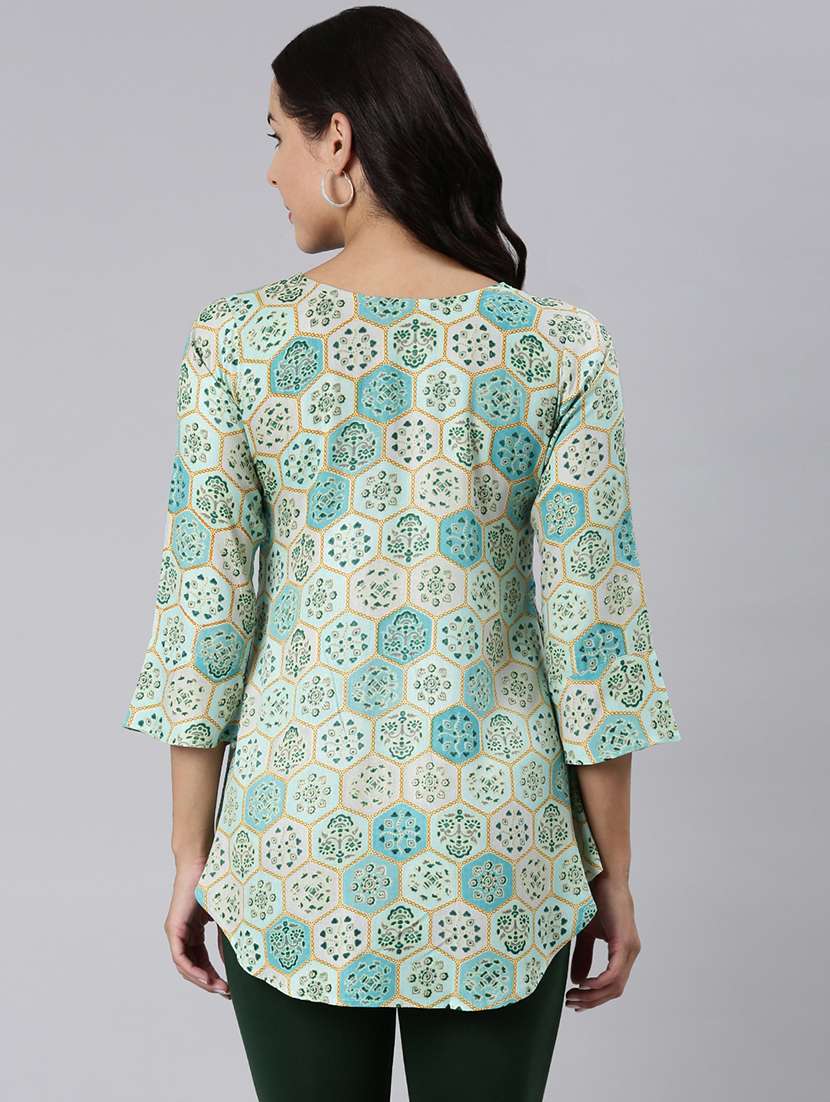 women printed three quarter sleeve asymmetric tunic - 22020915 - Standard Image - 3