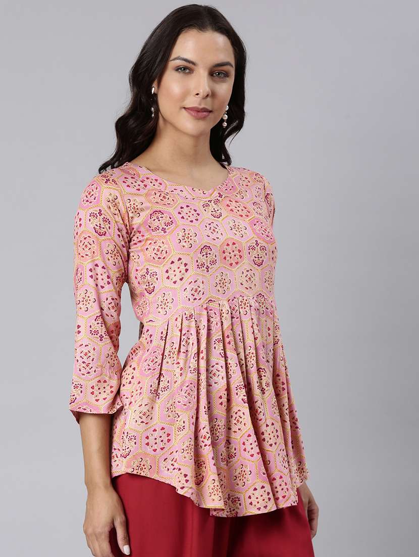 women printed three quarter sleeve asymmetric tunic - 22020916 - Standard Image - 3