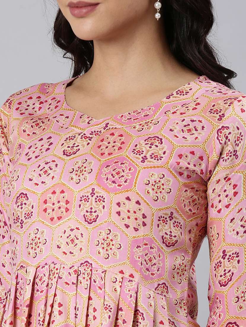 women printed three quarter sleeve asymmetric tunic - 22020916 - Standard Image - 5