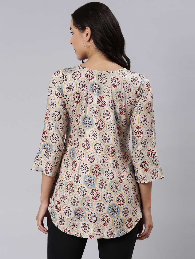 women printed three quarter sleeve asymmetric tunic - 22020917 - Standard Image - 3