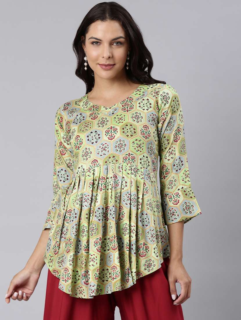 women printed three quarter sleeve asymmetric tunic