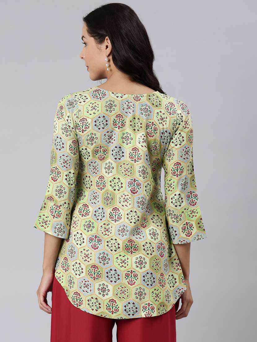 women printed three quarter sleeve asymmetric tunic - 22020918 -  Standard Image - 3