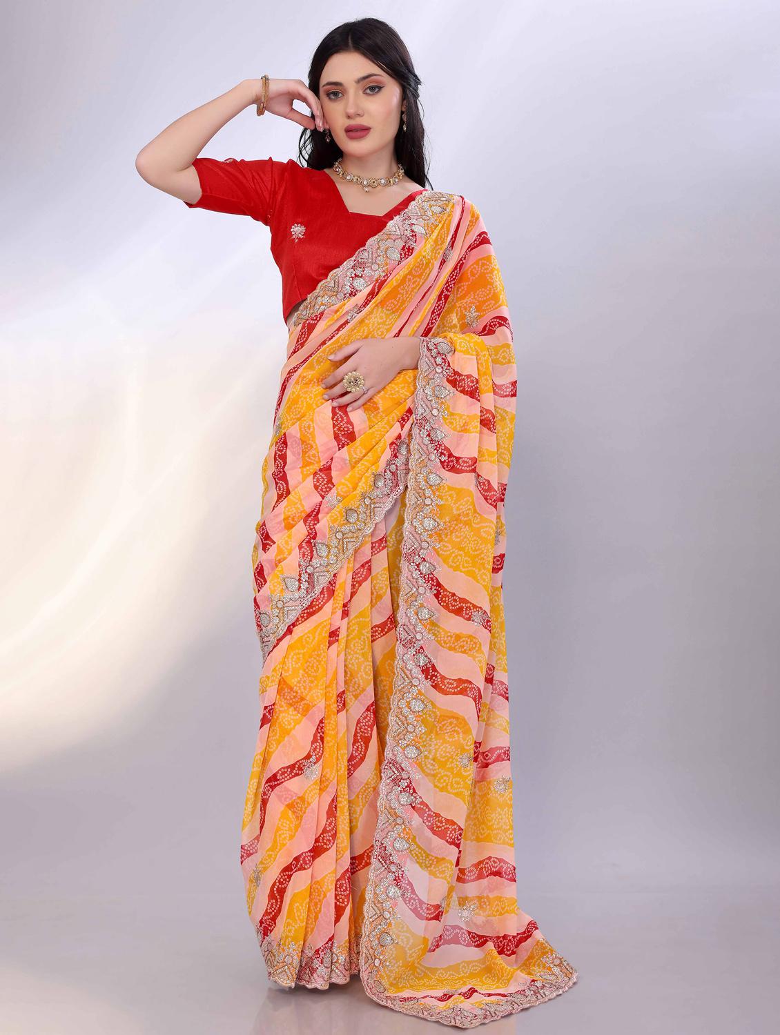 women bandhani printed saree with blouse - 22021293 -  Zoom Image - 0
