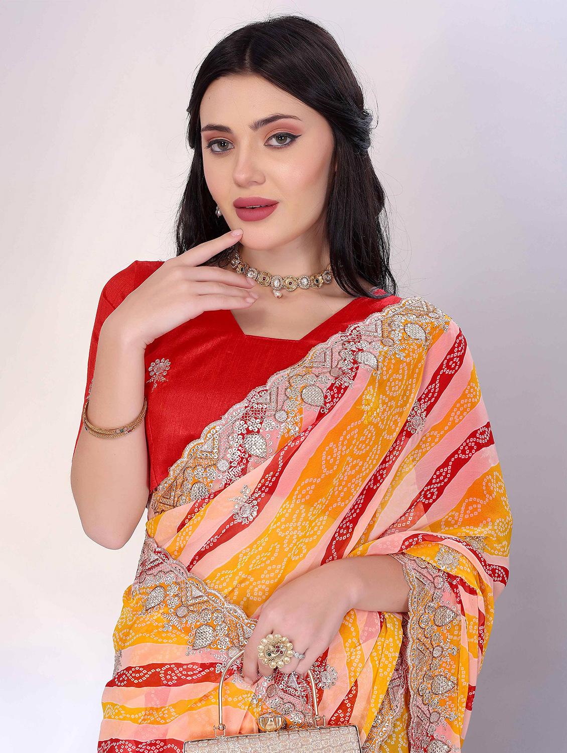 women bandhani printed saree with blouse - 22021293 - Standard Image - 3