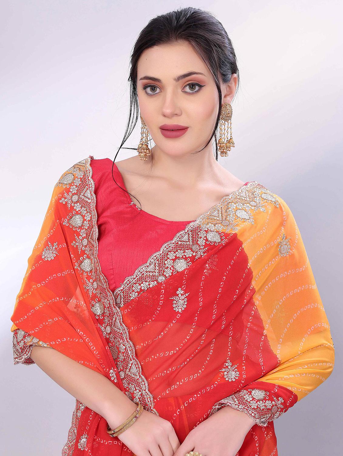 women bandhani printed saree with blouse - 22021296 - Standard Image - 3