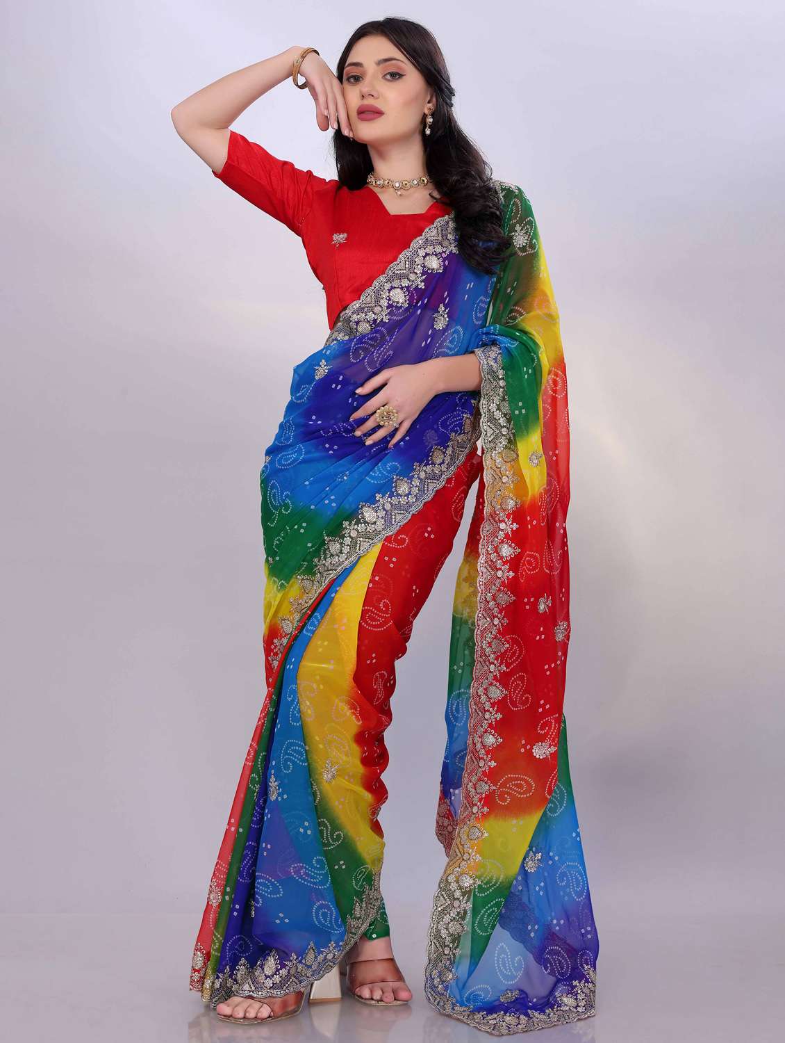 women bandhani printed saree with blouse - 22021298 -  Zoom Image - 0