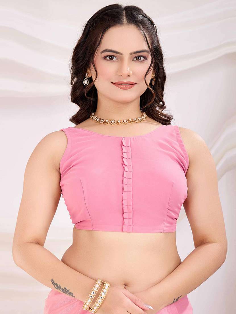 women solid with work embroidered saree with blouse - 22021300 -  Standard Image - 5