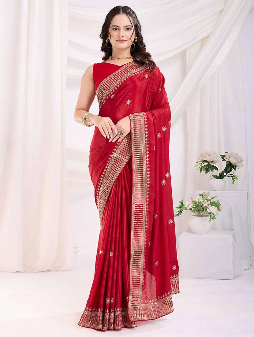 women solid with work embroidered saree with blouse - 22021301 -  Zoom Image - 0