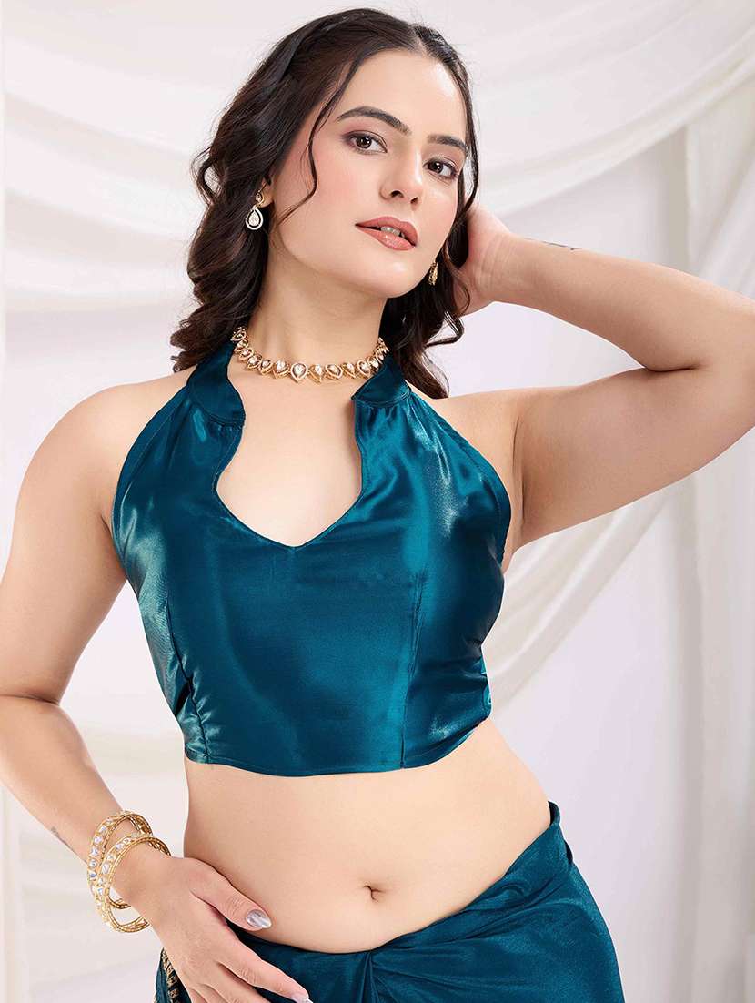 women solid with work embroidered saree with blouse - 22021302 -  Standard Image - 5