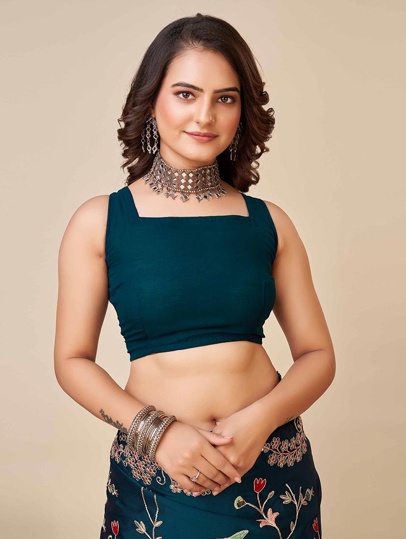 women solid with work embroidered saree with blouse - 22021317 - Standard Image - 5